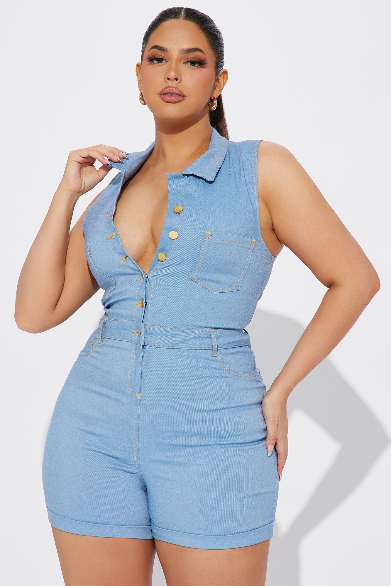 Look At You Super Stretch Romper - Medium Wash sold by Fashion Nova product image thumbnail 4
