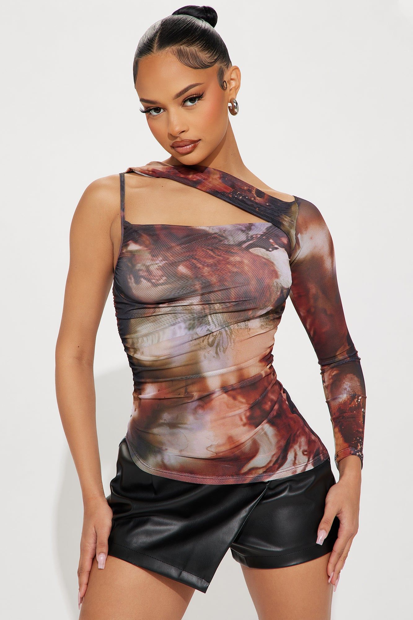 Sights Set On You One Shoulder Top - Brown Combo sold by Fashion Nova product image thumbnail 3