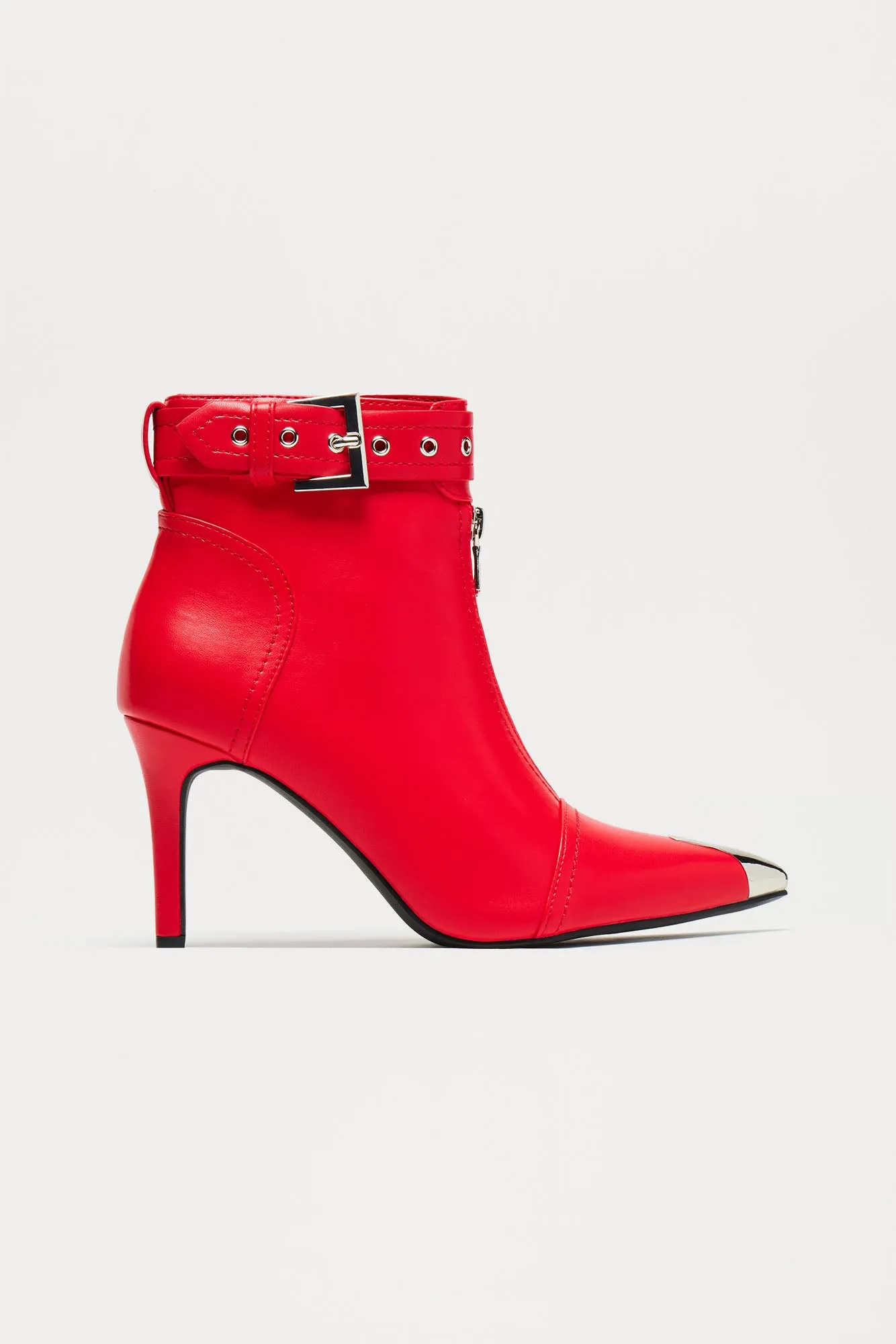 Never Tone Down Buckle Booties - Red sold by Fashion Nova