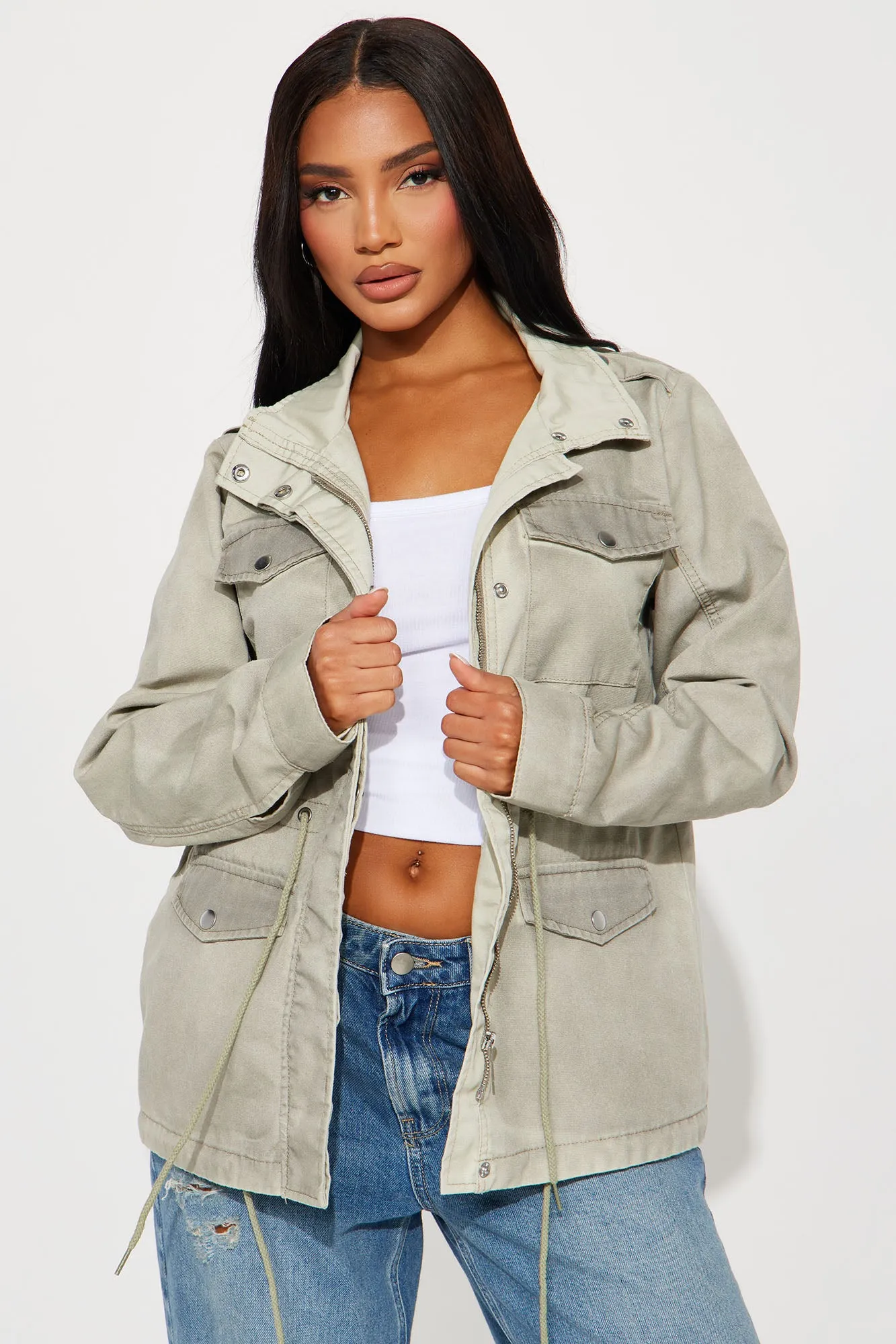 Leveled Up Washed Anorak - Olive sold by Fashion Nova