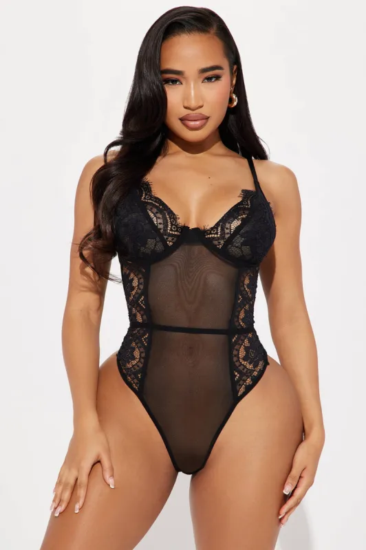 Make Them Stare Mesh Teddy - Black sold by Fashion Nova