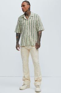 Peyton Textured Shirt - Green/combo sold by Fashion Nova