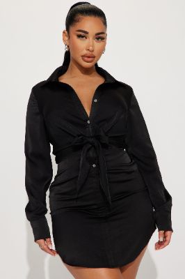 Ivanna Satin Mini Dress - Black sold by Fashion Nova