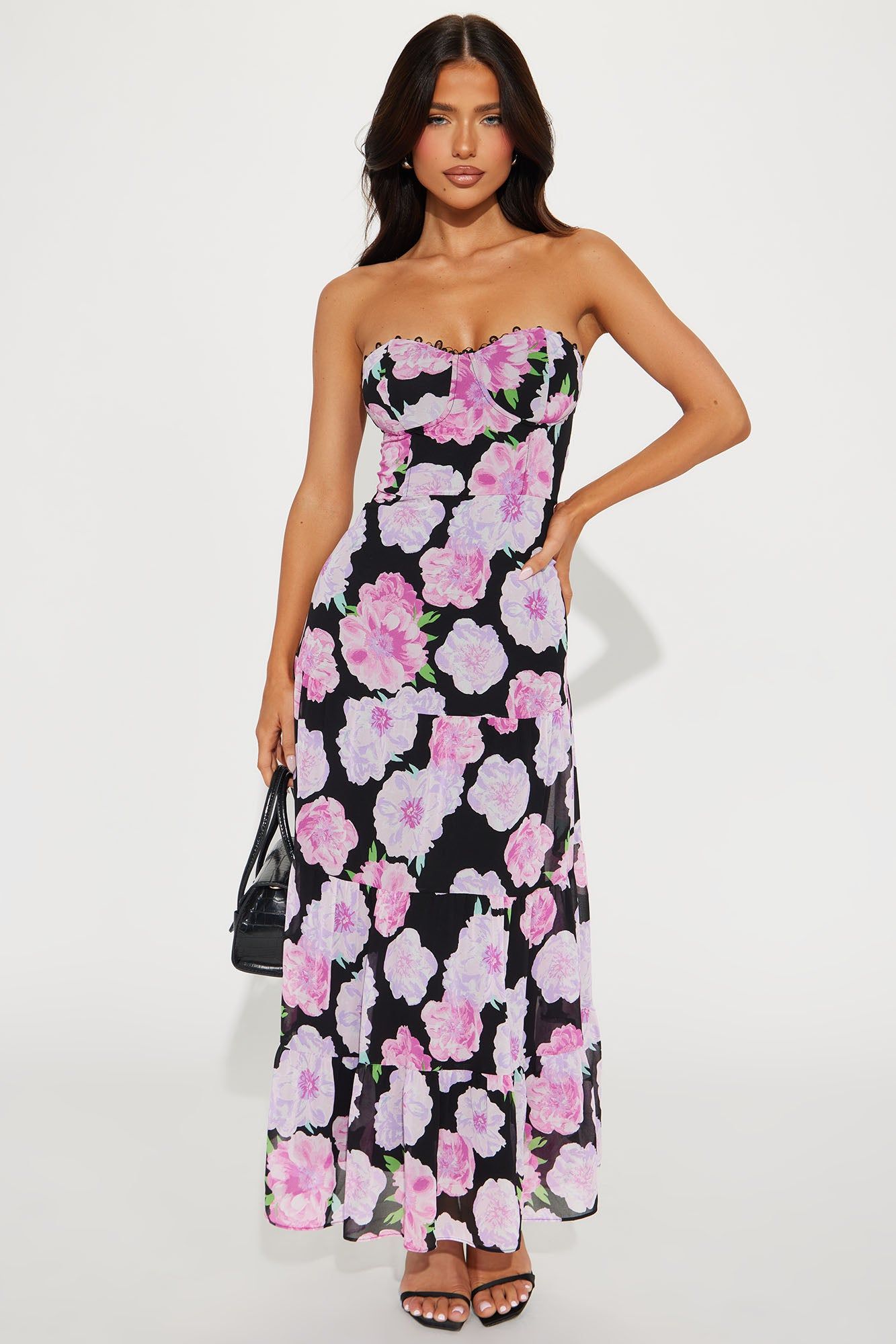 Like A Rose Chiffon Maxi Dress - Pink/combo sold by Fashion Nova