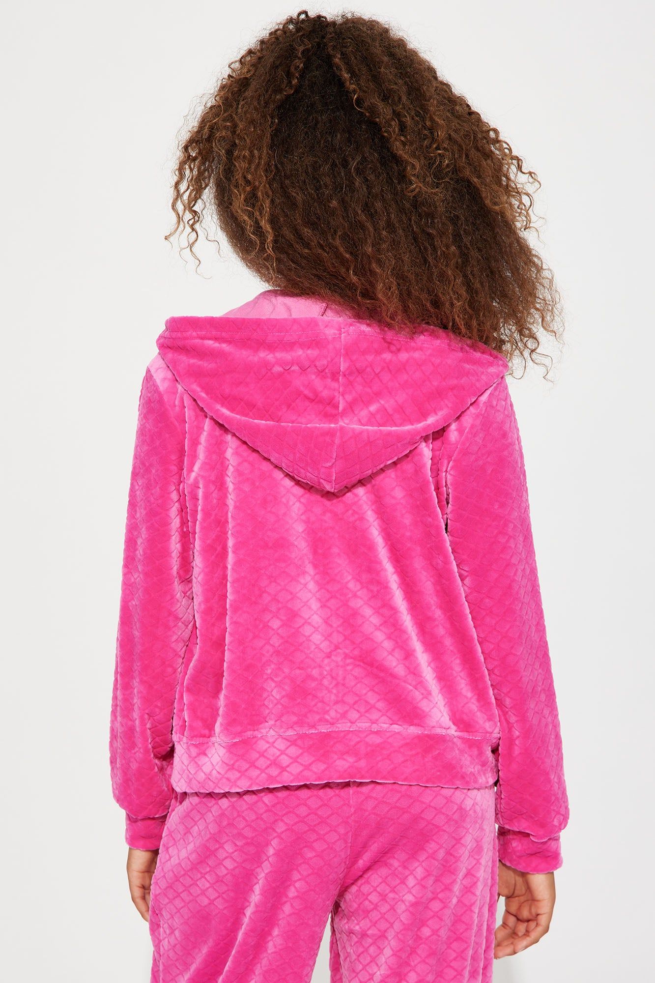 Mini Embossed Velour Zip Up Hoodie - Fuchsia sold by Fashion Nova product image thumbnail 3
