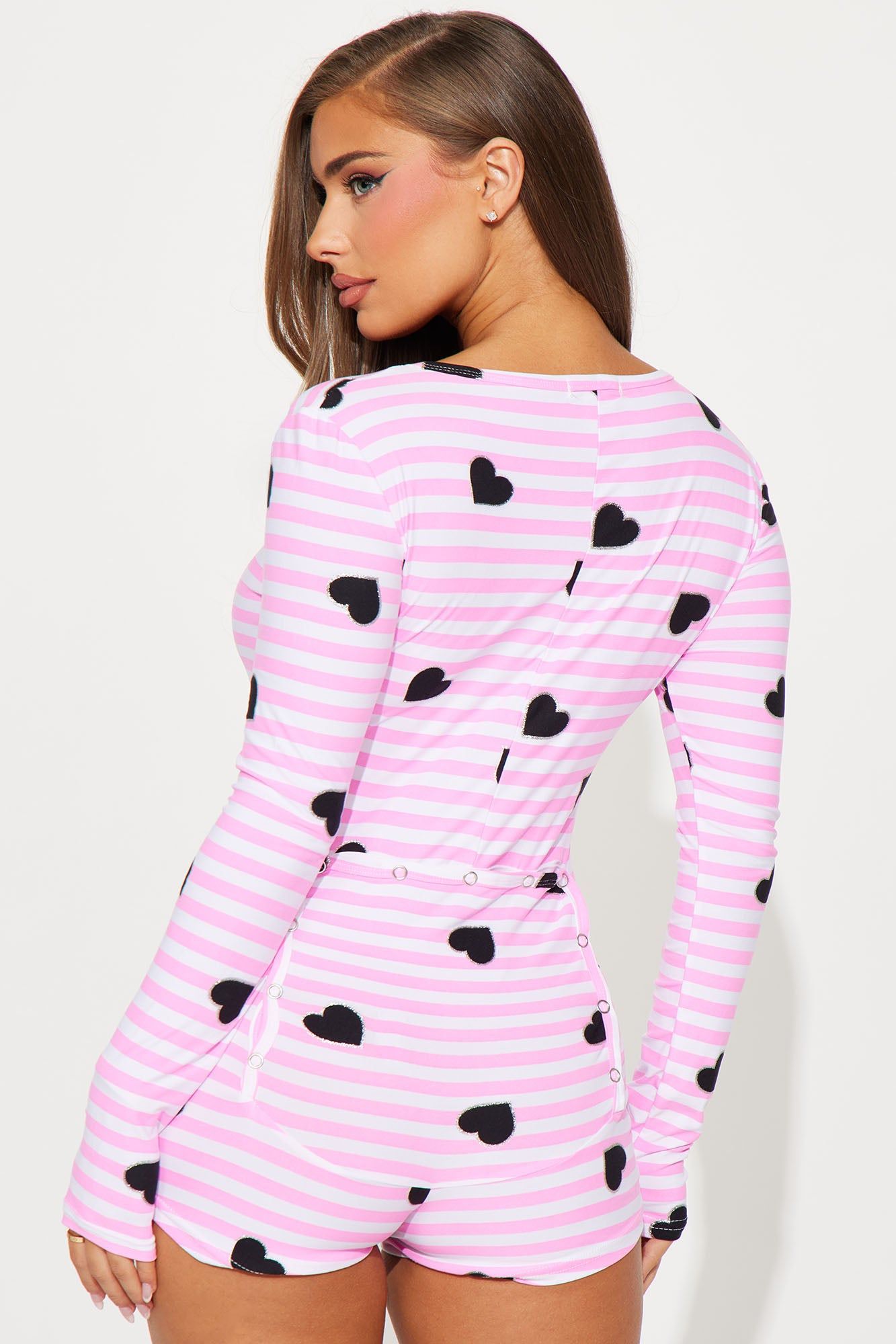 All My Heart Long Sleeve PJ Romper Onesie - Pink/combo sold by Fashion Nova product image thumbnail 3