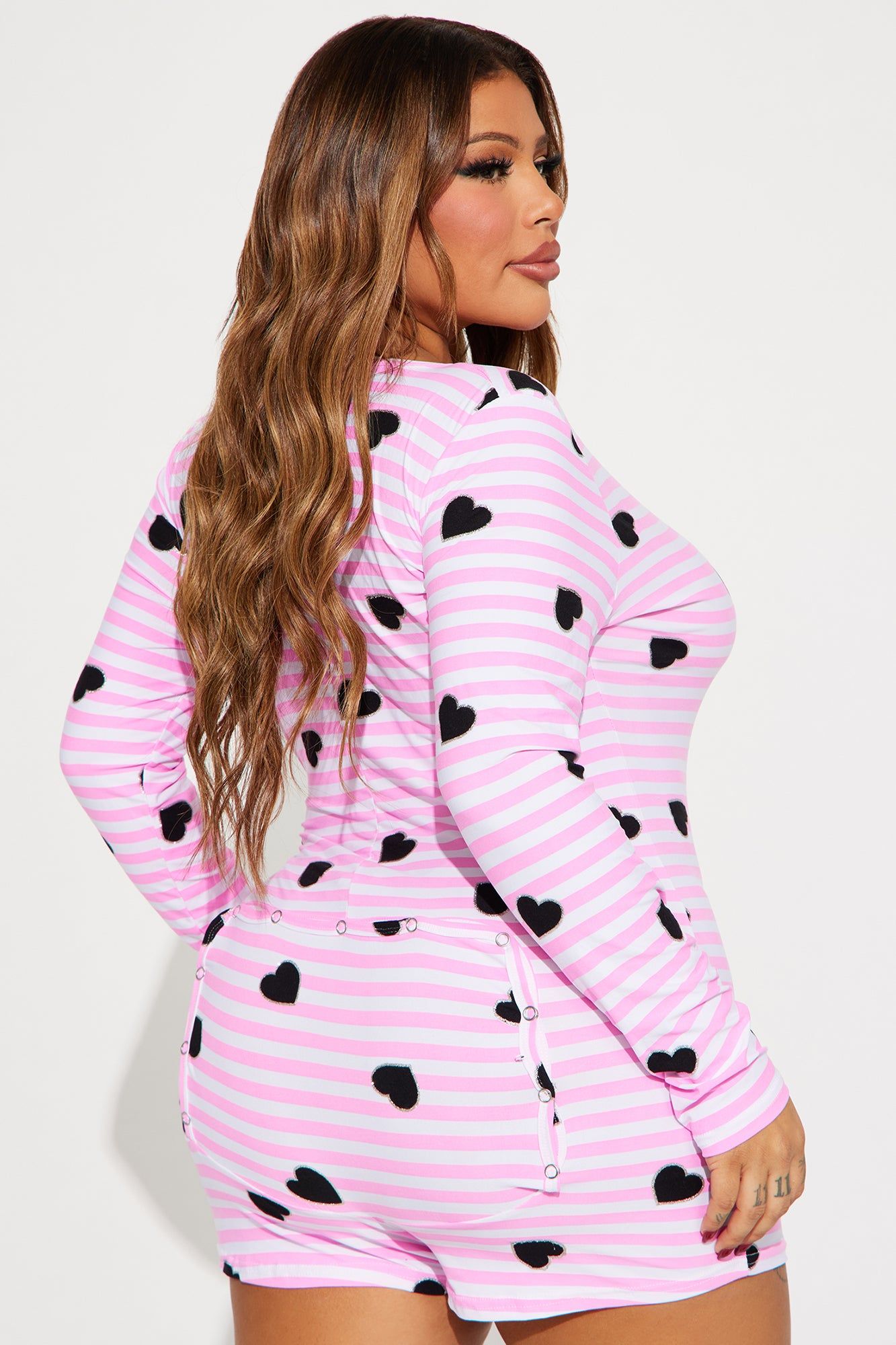 All My Heart Long Sleeve PJ Romper Onesie - Pink/combo sold by Fashion Nova product image thumbnail 5