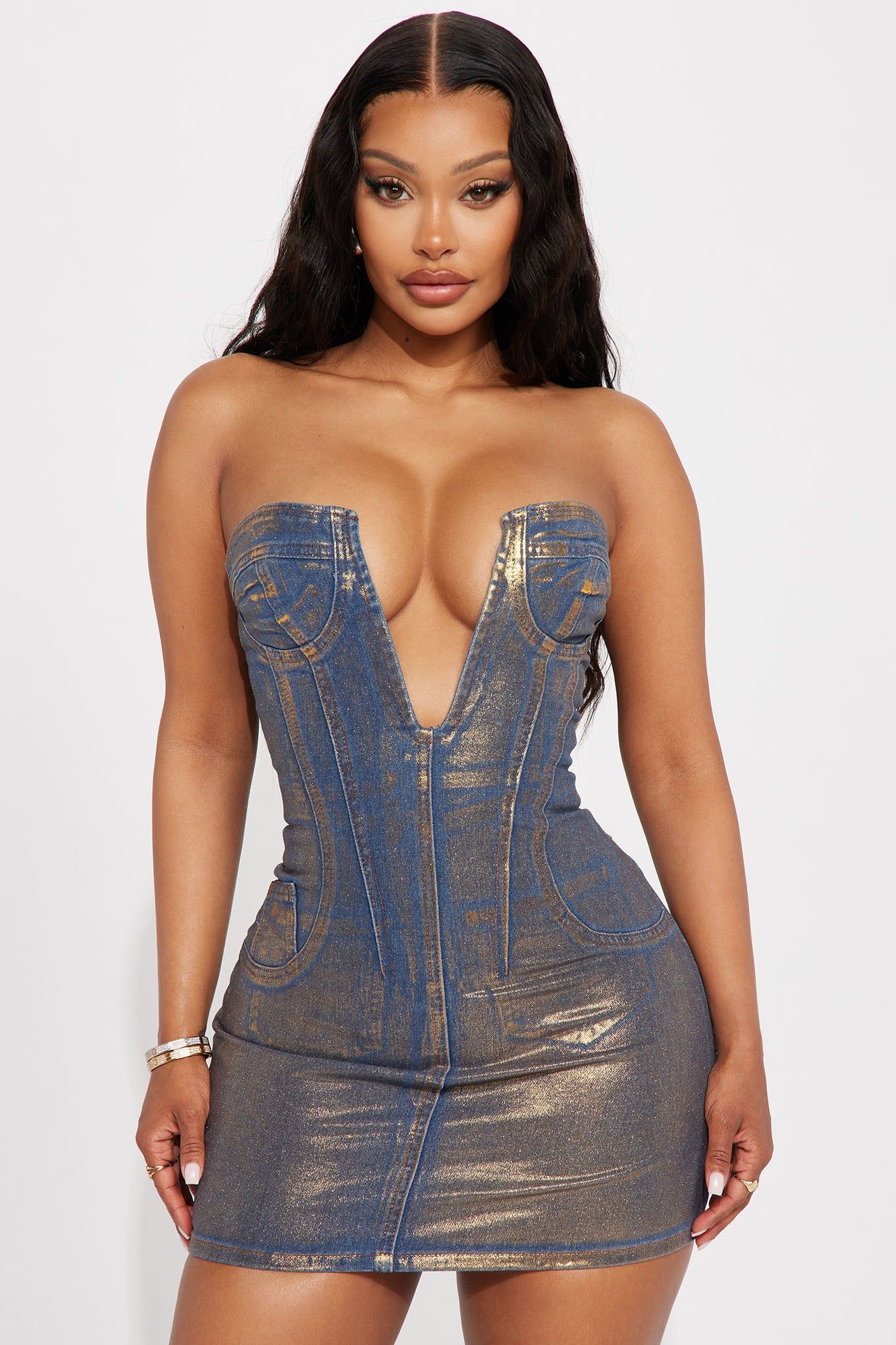Diana Denim Mini Dress - Blue/combo sold by Fashion Nova