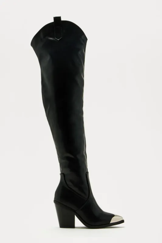 Old West Thigh High Cowboy Boots - Black sold by Fashion Nova