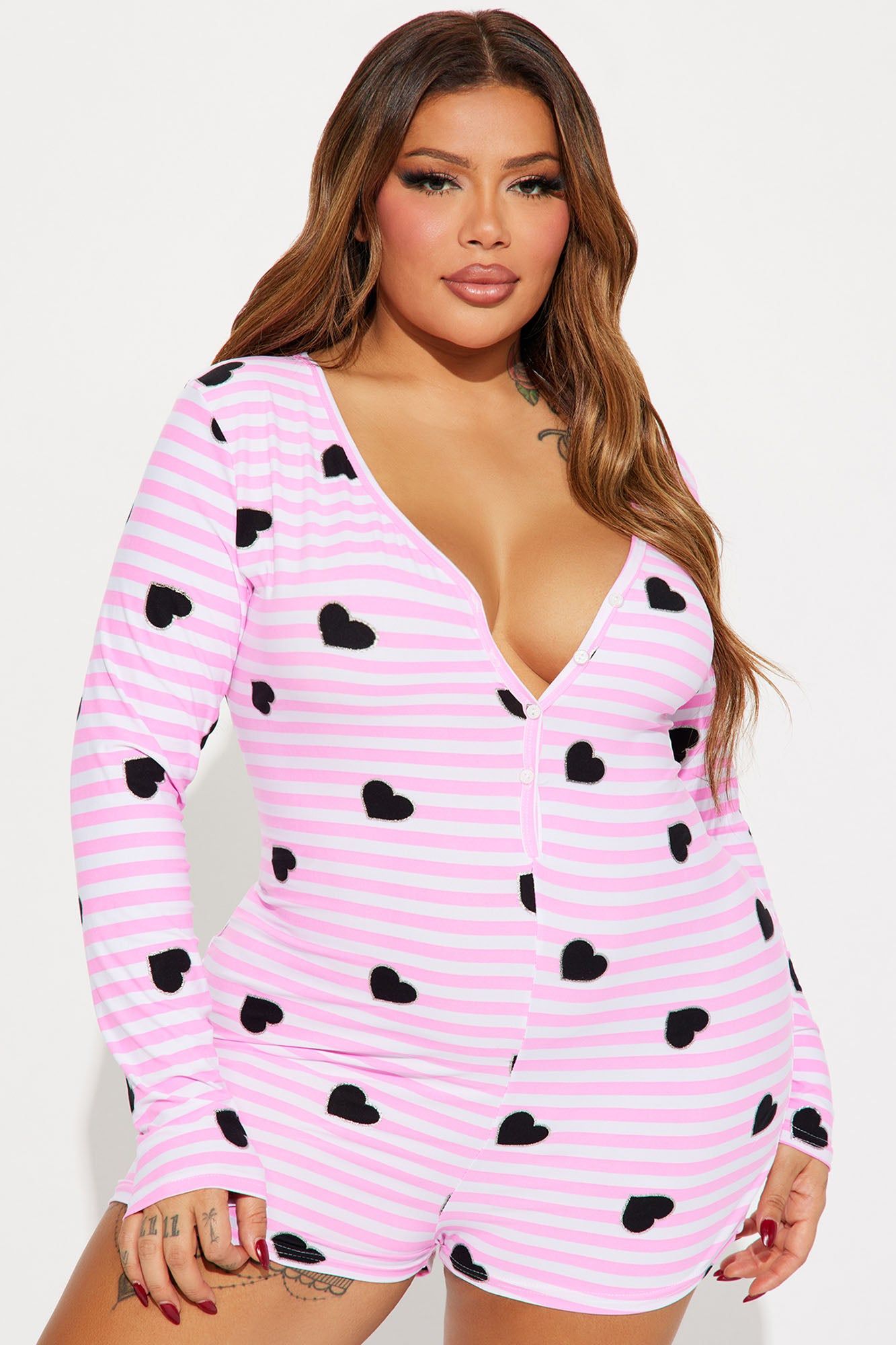 All My Heart Long Sleeve PJ Romper Onesie - Pink/combo sold by Fashion Nova product image thumbnail 4