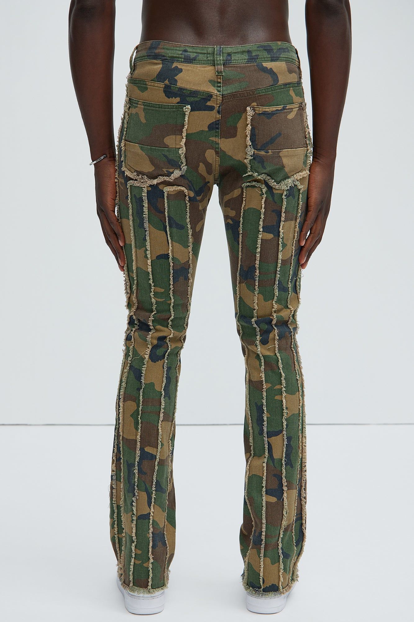Going Down Fray Stacked Skinny Flare Pants - Camouflage sold by Fashion Nova product image thumbnail 4