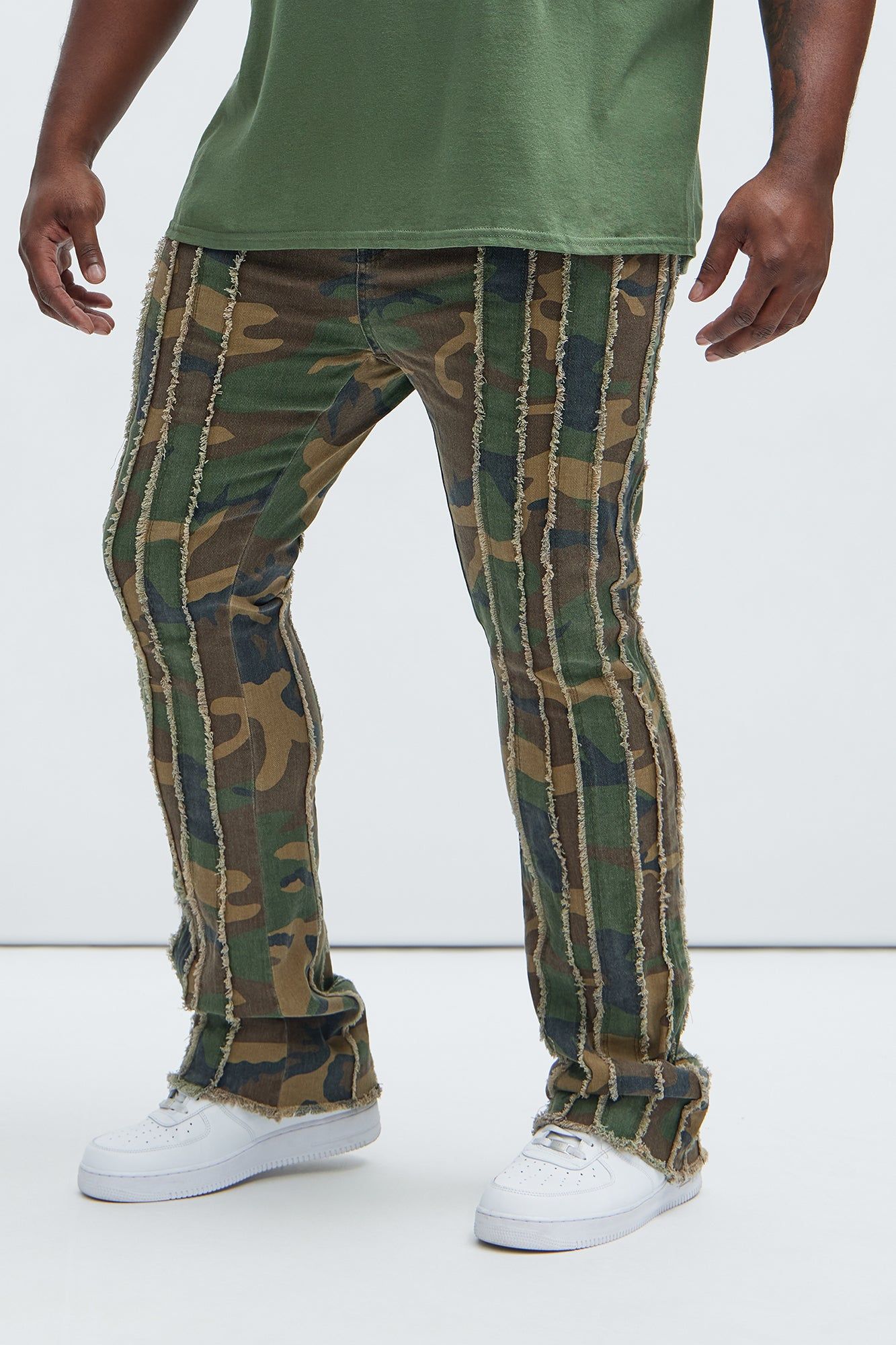 Going Down Fray Stacked Skinny Flare Pants - Camouflage sold by Fashion Nova product image thumbnail 5