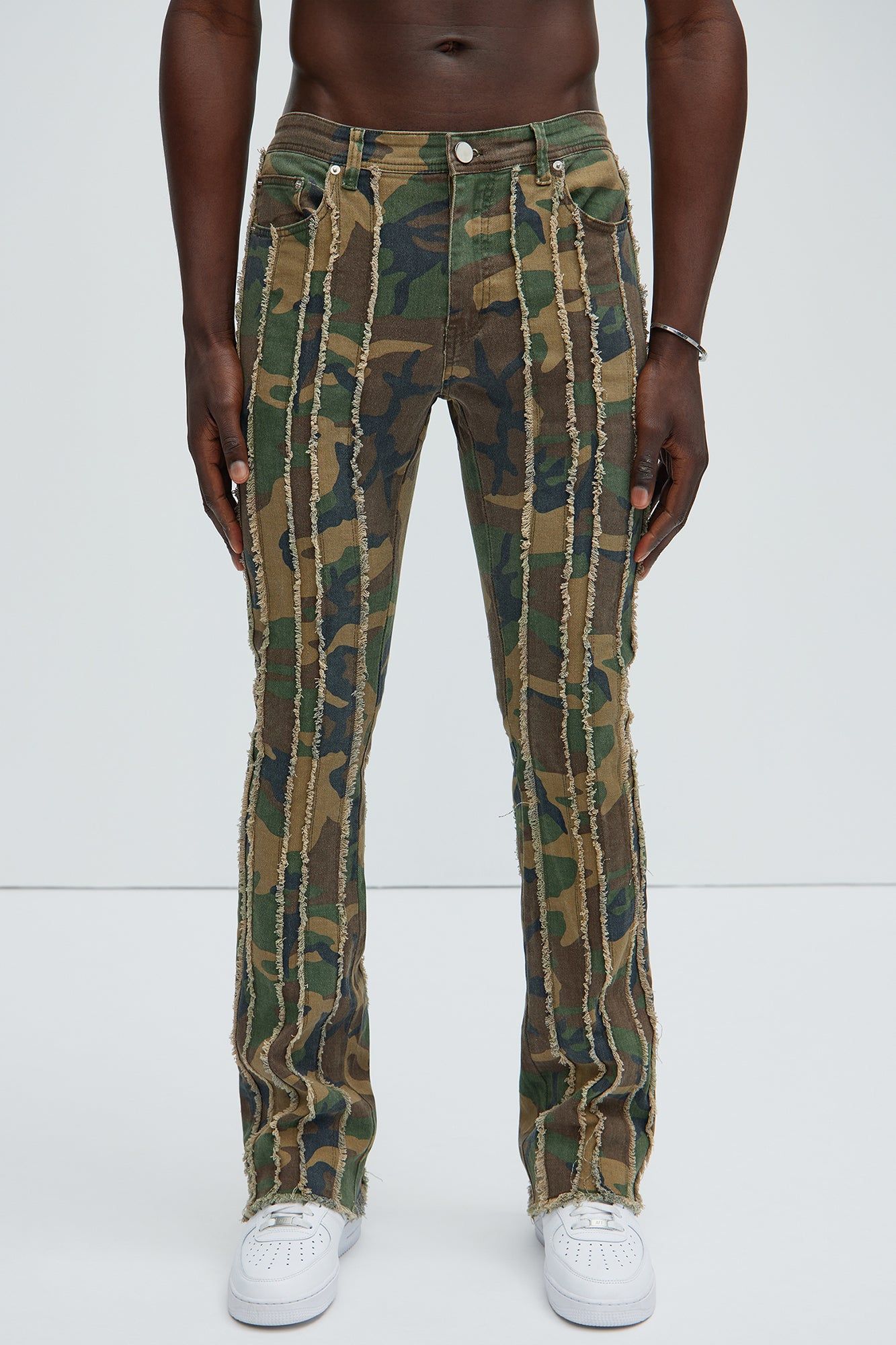 Going Down Fray Stacked Skinny Flare Pants - Camouflage sold by Fashion Nova product image thumbnail 3
