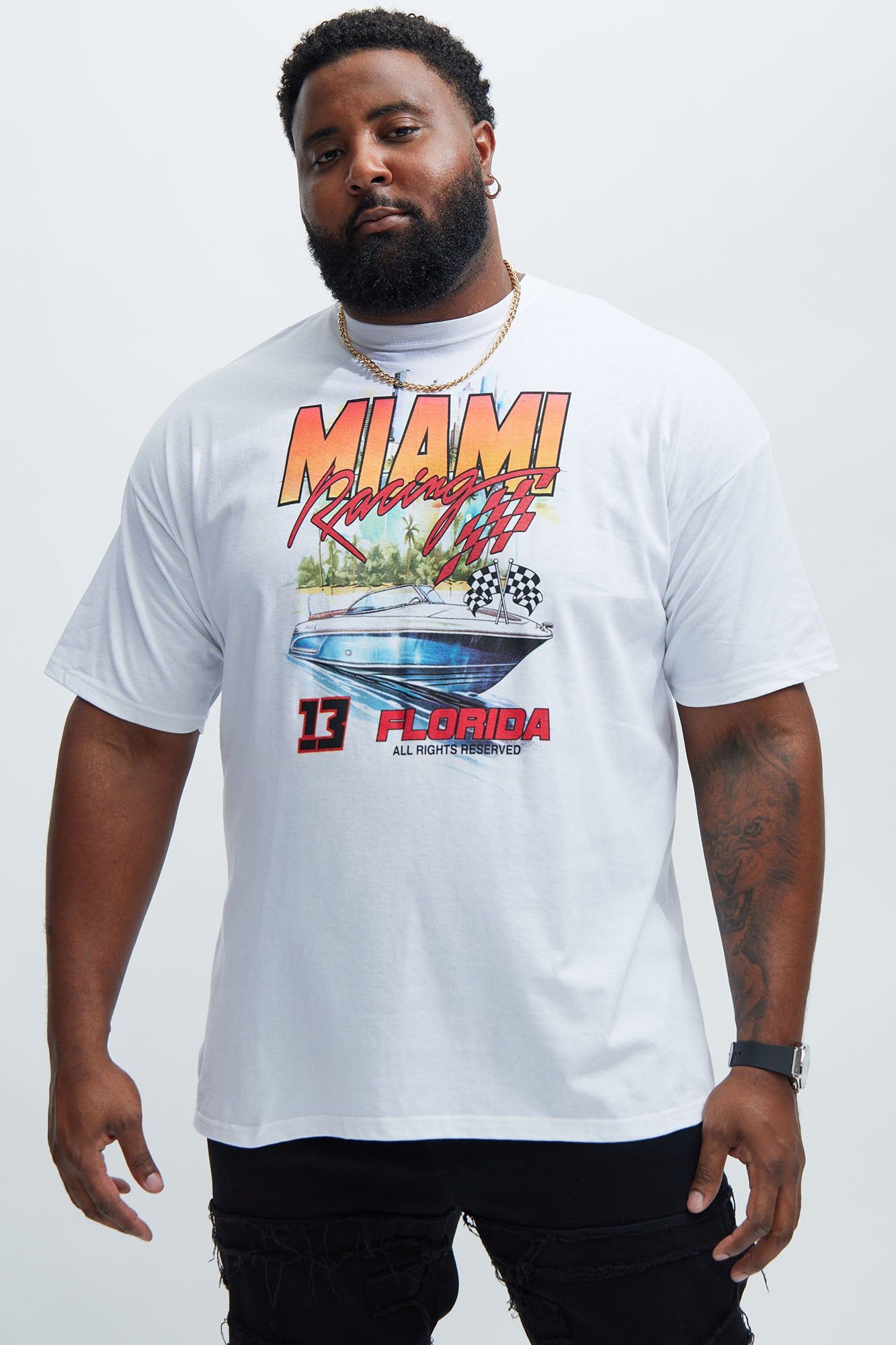 Miami Racing Short Sleeve Tee - White sold by Fashion Nova product image thumbnail 4