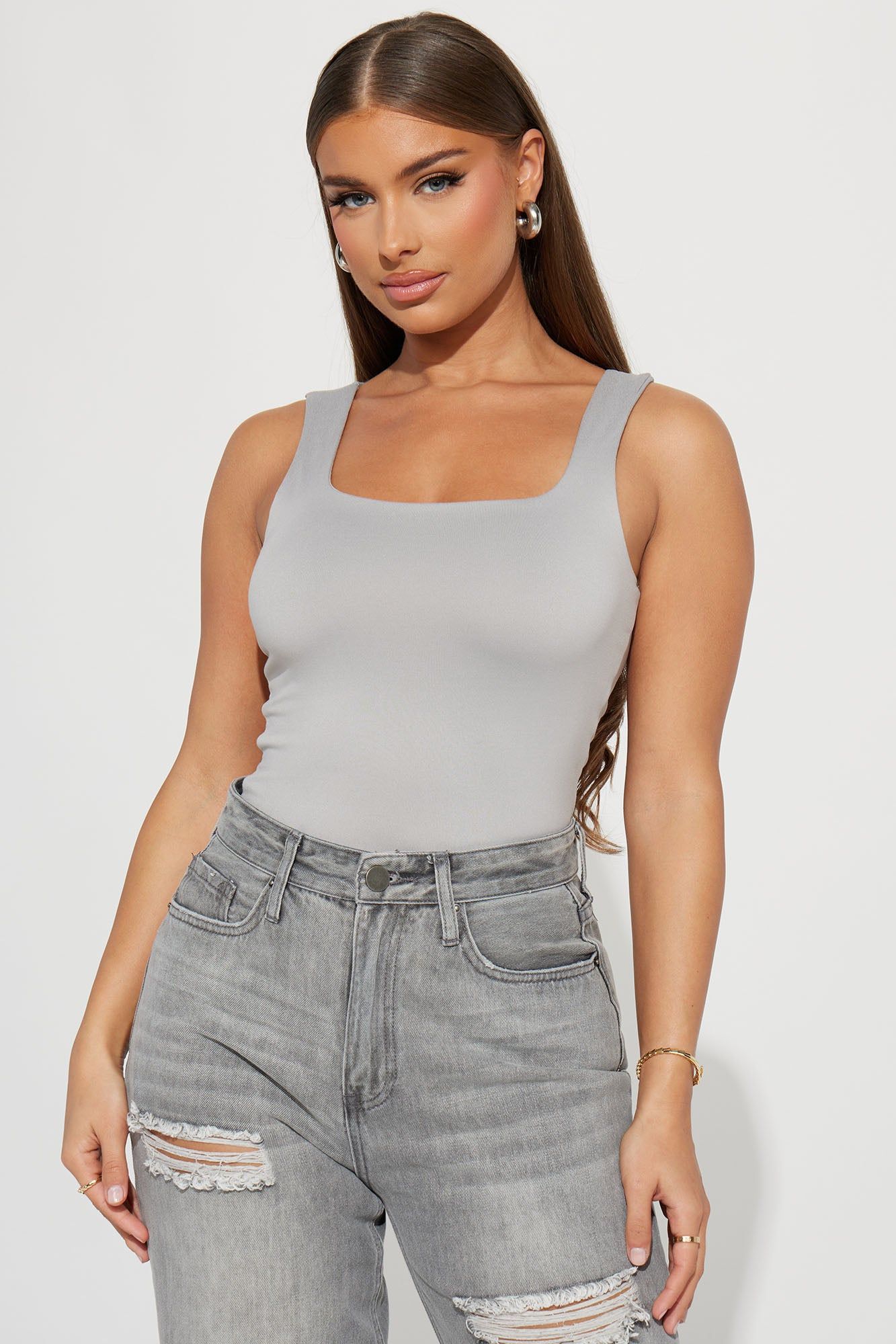 Thalia Tank Top - Light Grey sold by Fashion Nova