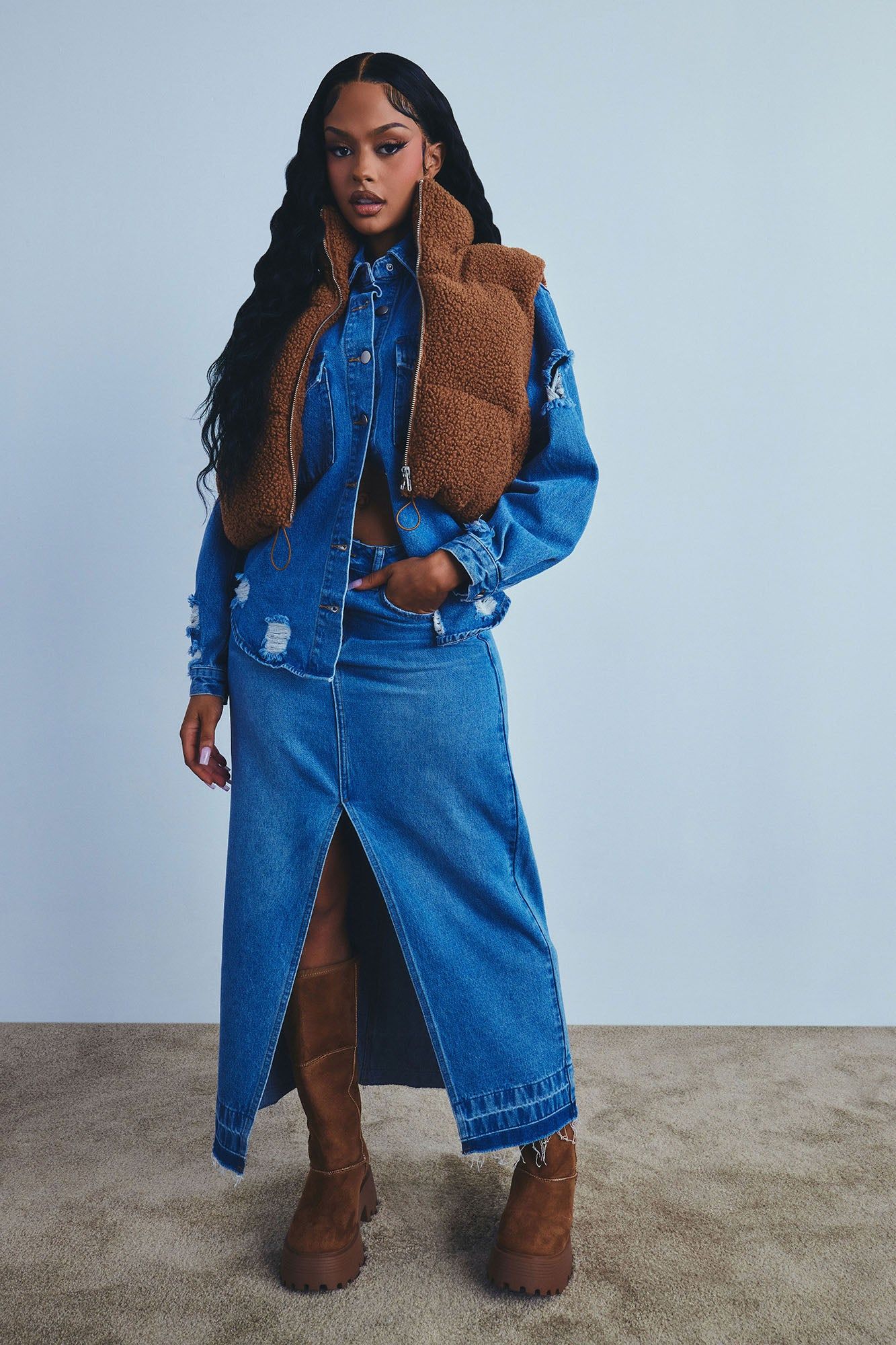 Conquering Mountains Sherpa Vest - Brown sold by Fashion Nova