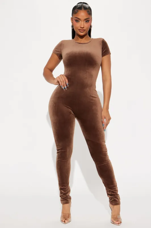 OG Girlfriend Soft Velour Jumpsuit - Chocolate sold by Fashion Nova
