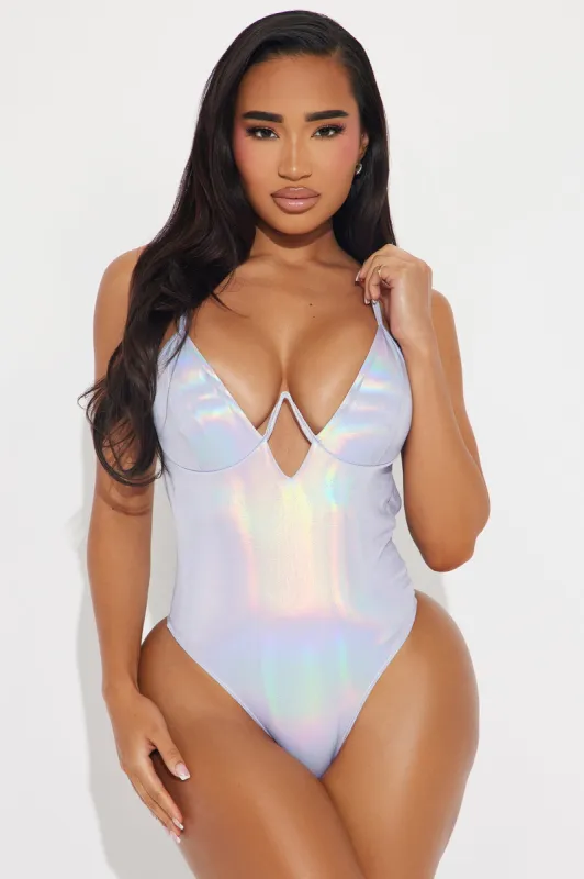 Shoreline Find Iridescent Underwire 1 Piece Swimsuit - Silver sold by Fashion Nova