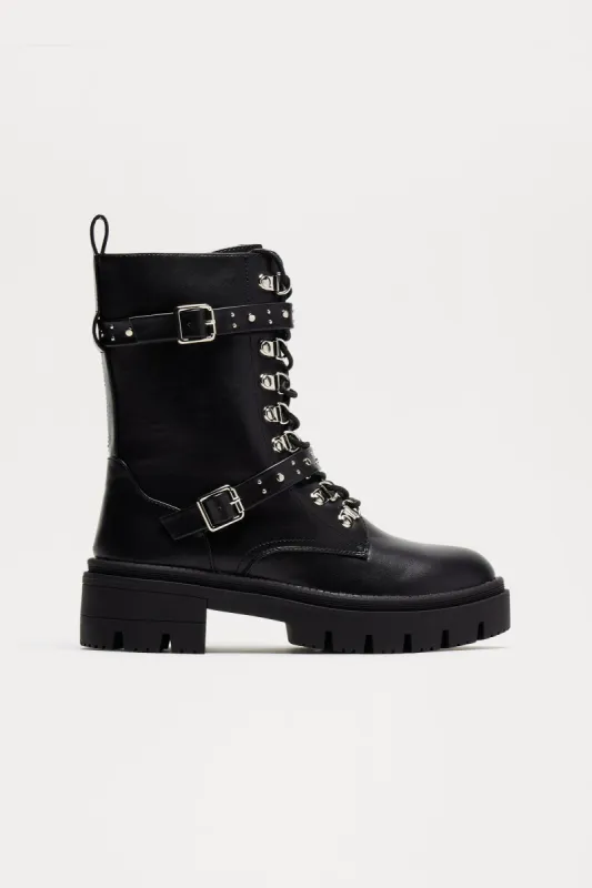 London Platform Combat Boots - Black sold by Fashion Nova