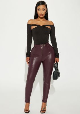 Keep Trying Faux Leather Skinny Pant - Burgundy sold by Fashion Nova