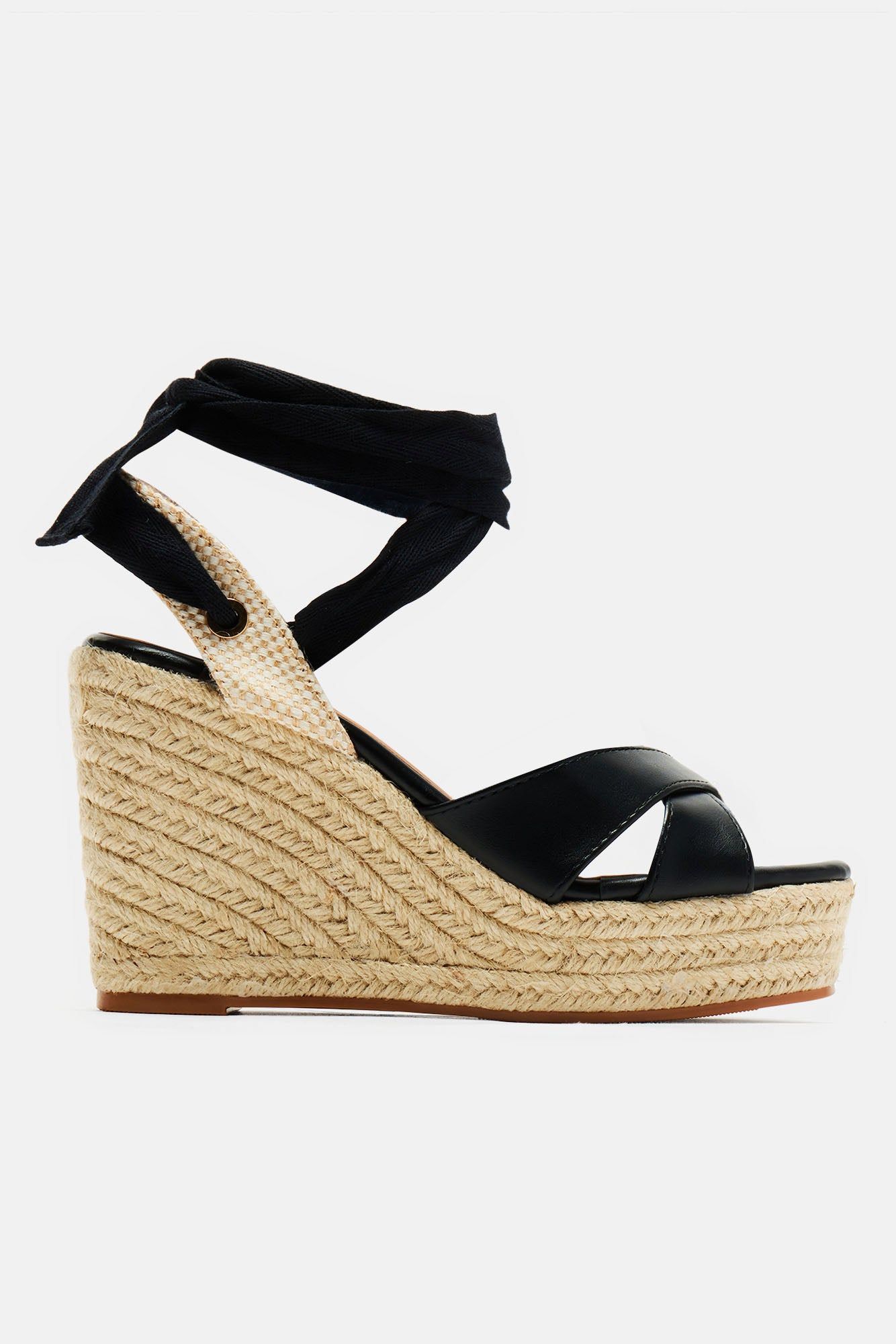 Jayda Jute Wedges - Black sold by Fashion Nova