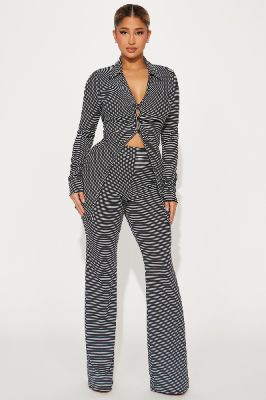 Always A Flirt Striped Pant Set - Black/White sold by Fashion Nova