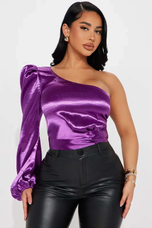 Little Miss Fancy Satin Top - Purple sold by Fashion Nova