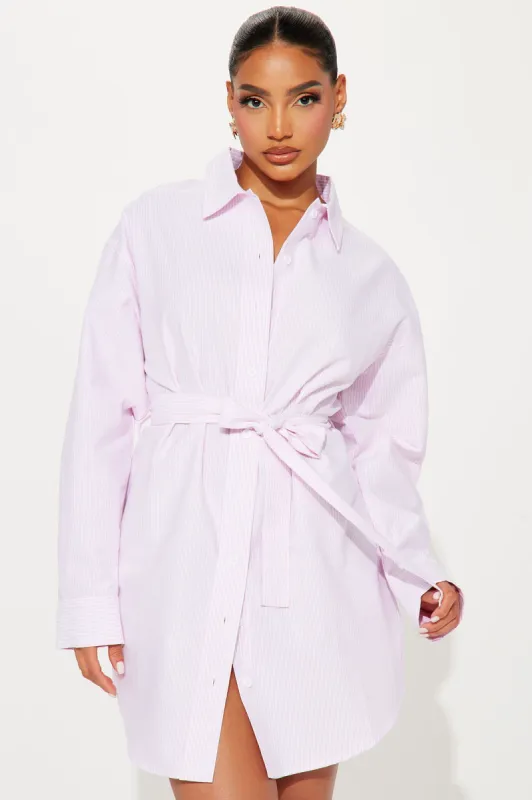 Junie Shirt Mini Dress - White/Pink sold by Fashion Nova