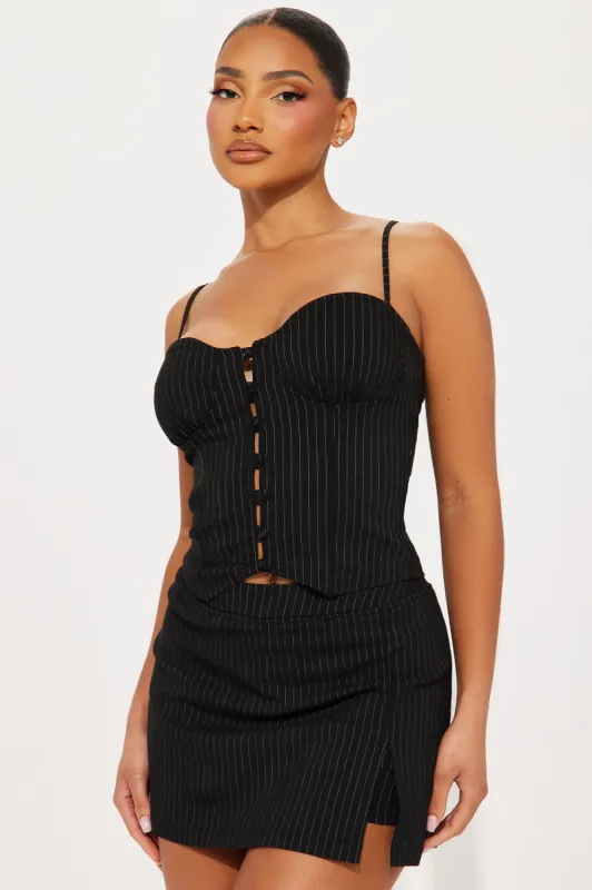 No Bad Angle Pinstripe Skirt Set - Black sold by Fashion Nova