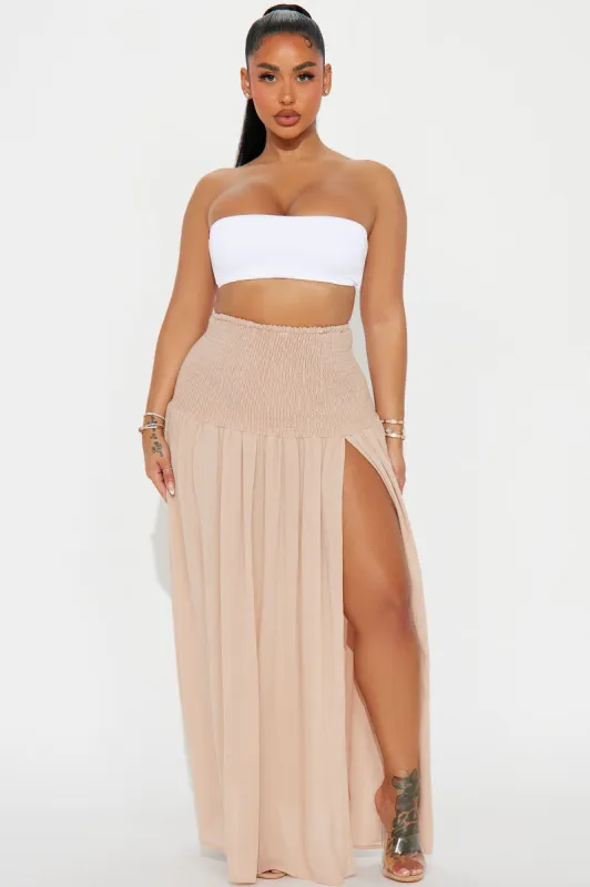 Breezy Paradise Linen Smocked Cover Up Skirt - Taupe sold by Fashion Nova