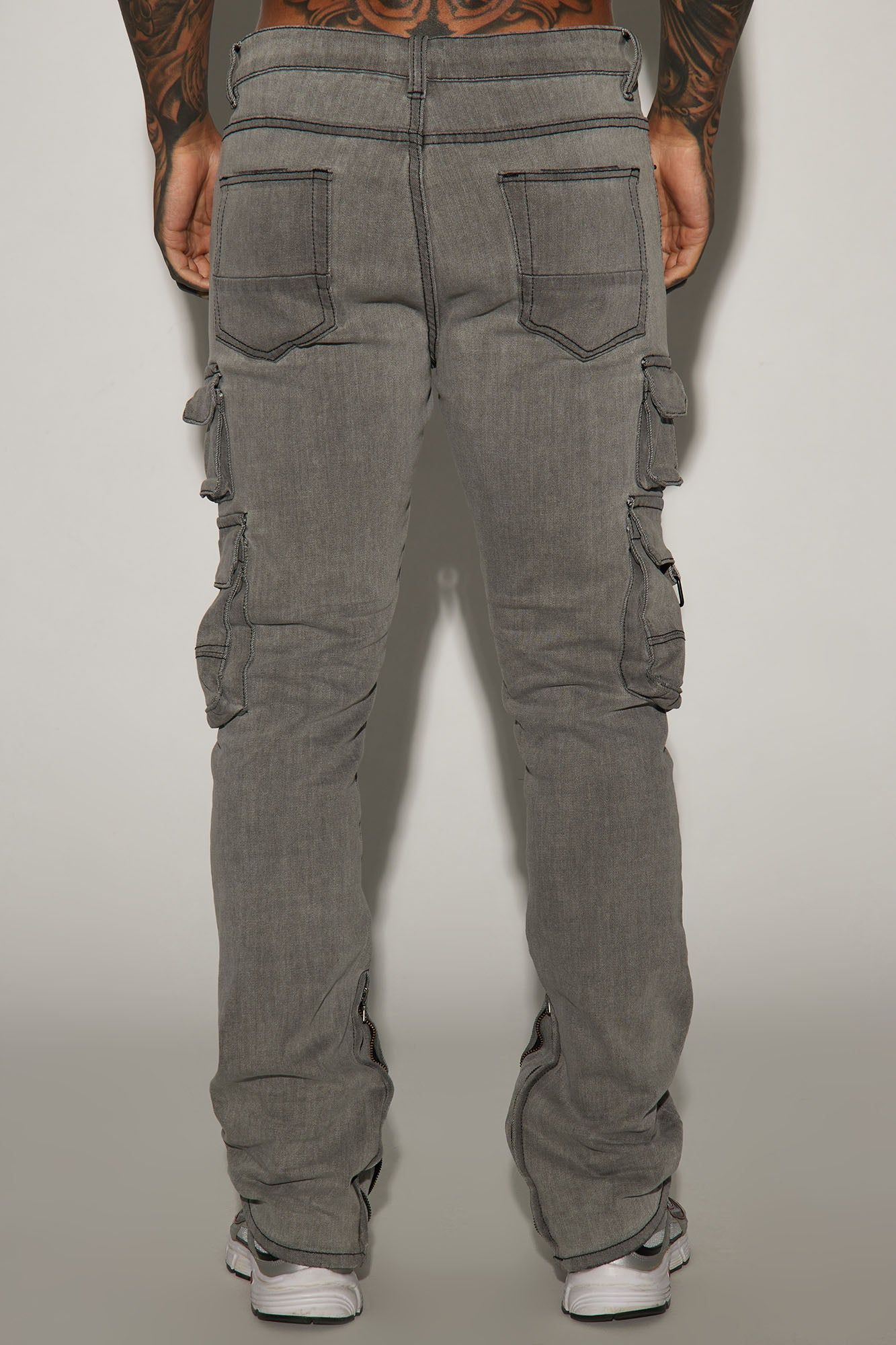 Get This Cargo Stacked Skinny Zipper Flare Jeans - Grey sold by Fashion Nova product image thumbnail 4