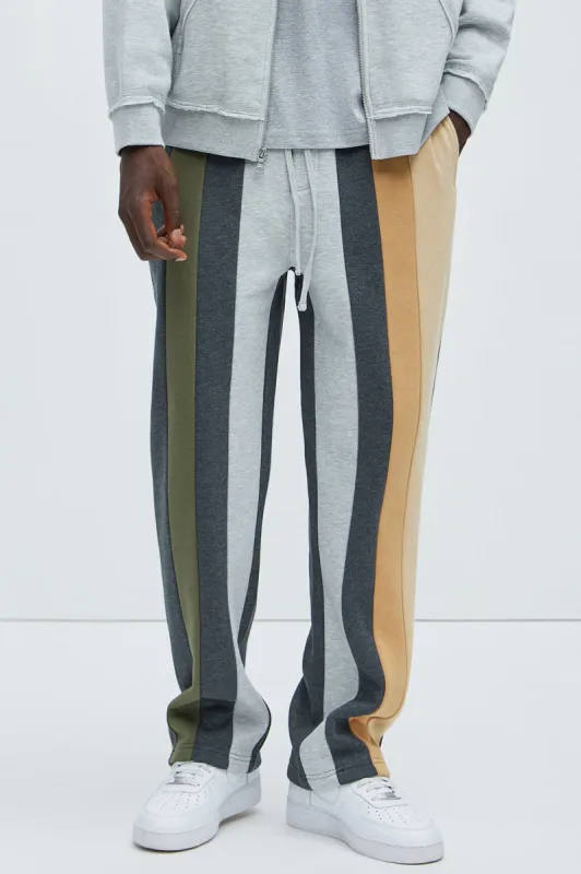 Tyson Multi Stripe Straight Sweatpants - Charcoal/combo sold by Fashion Nova