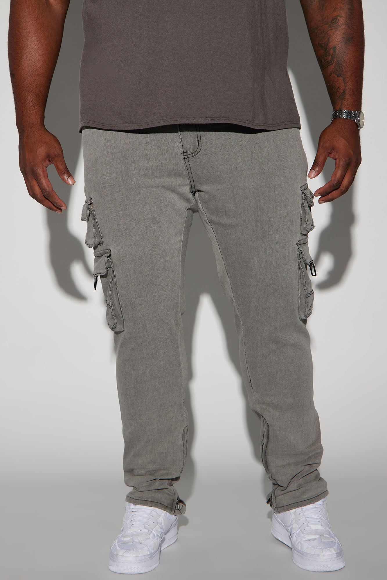 Get This Cargo Stacked Skinny Zipper Flare Jeans - Grey sold by Fashion Nova product image thumbnail 5