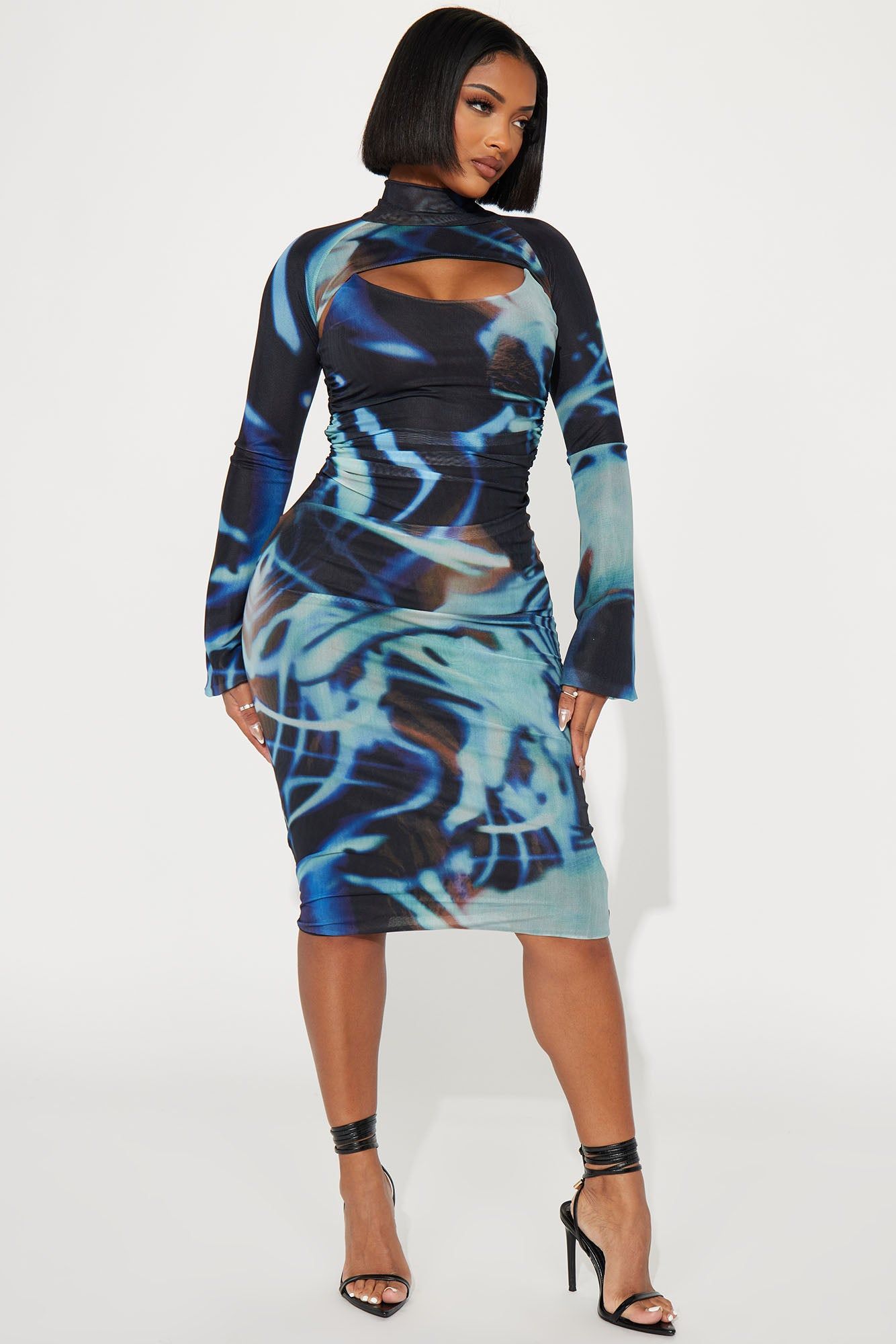 Molly Mesh Midi Dress - Blue/combo sold by Fashion Nova
