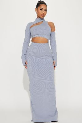 Angelina Snatched Maxi Dress - Slate Grey sold by Fashion Nova