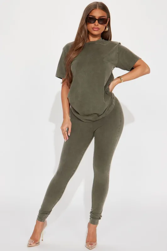 Stepping Out Mineral Wash Legging Set - Olive sold by Fashion Nova