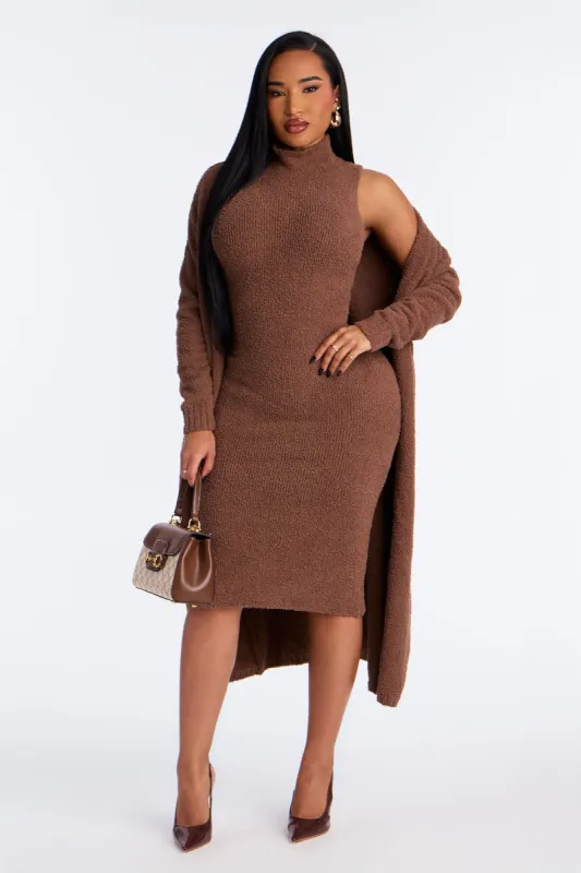 Teddy Soft Sweater Midi Dress Set - Brown sold by Fashion Nova