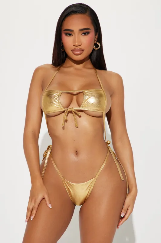 Forever Chasing Sunsets Metallic 1 Piece Swimsuit - Gold sold by Fashion Nova