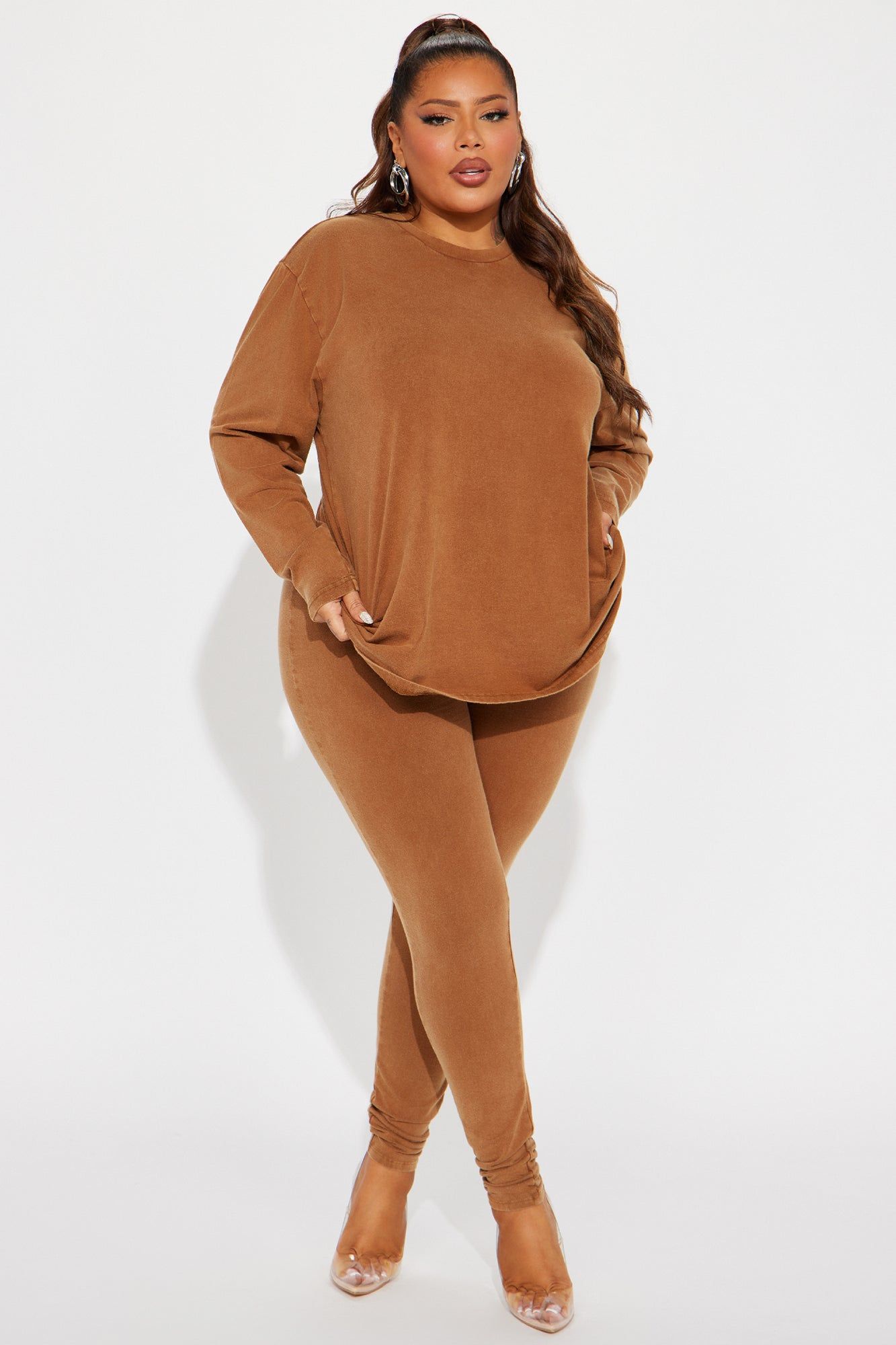 Stepping Out Mineral Wash Long Sleeve Legging Set - Mocha sold by Fashion Nova product image thumbnail 4