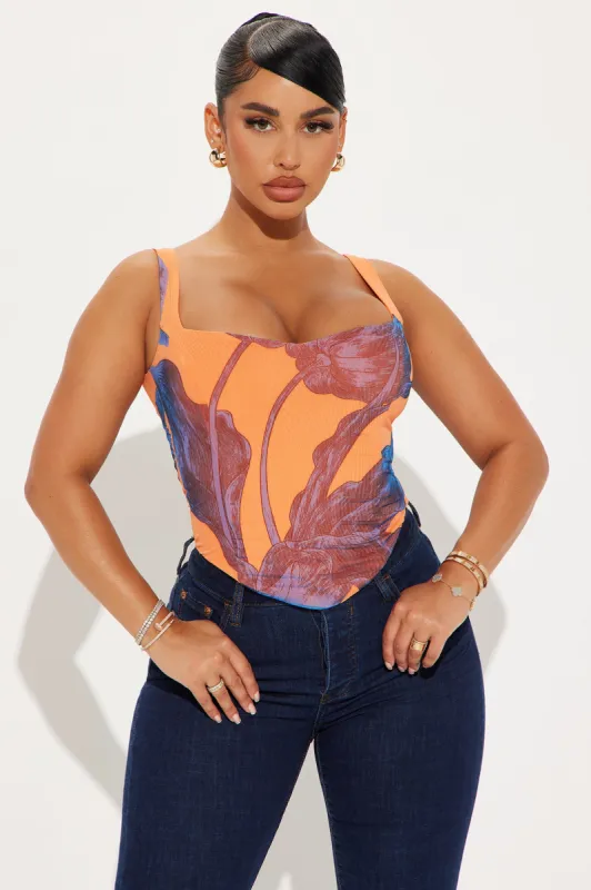 Vacations Calling Mesh Corset Top - Orange/combo sold by Fashion Nova