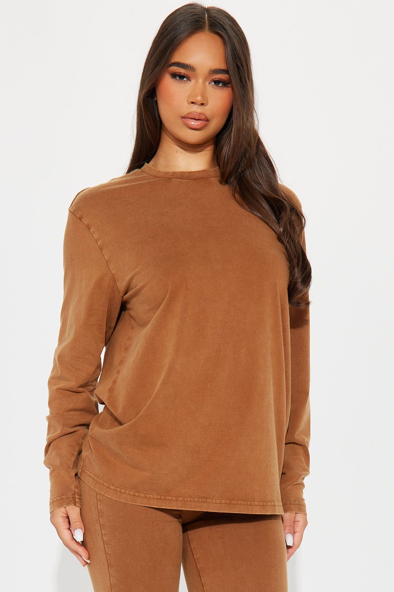 Stepping Out Mineral Wash Long Sleeve Legging Set - Mocha sold by Fashion Nova product image thumbnail 2