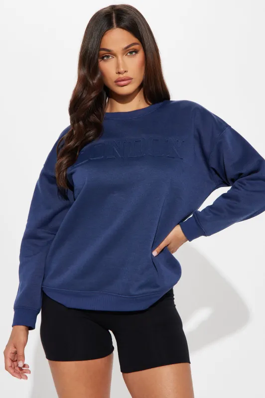 London Oversized Sweatshirt - Navy sold by Fashion Nova