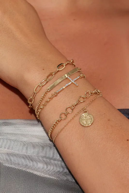 Sacred Slay 5 Piece Bracelet Set - Gold sold by Fashion Nova