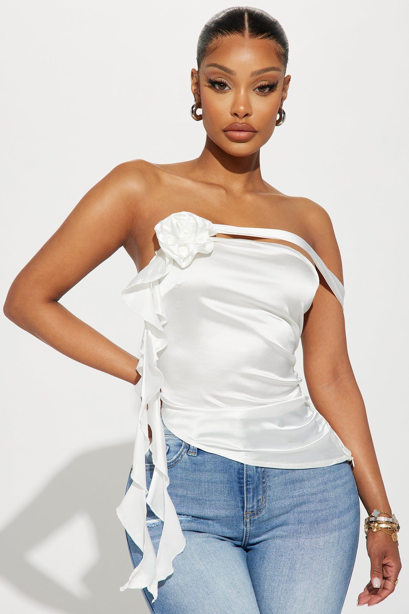 Belle Satin Blouse Top - Ivory sold by Fashion Nova