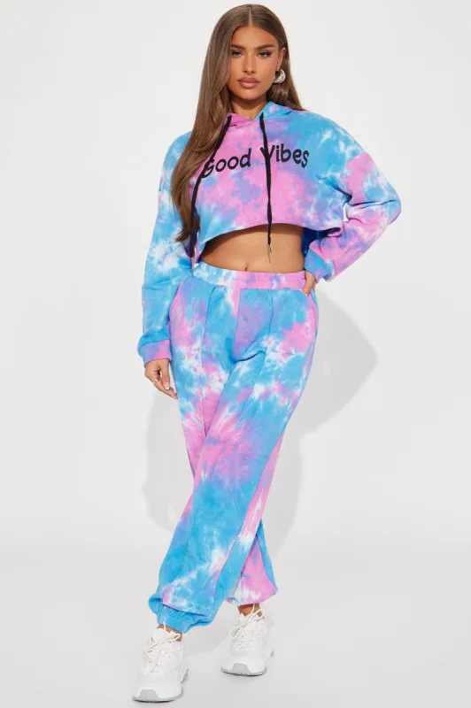 Good Vibes Tie Dye Jogger Set - Blue/combo sold by Fashion Nova