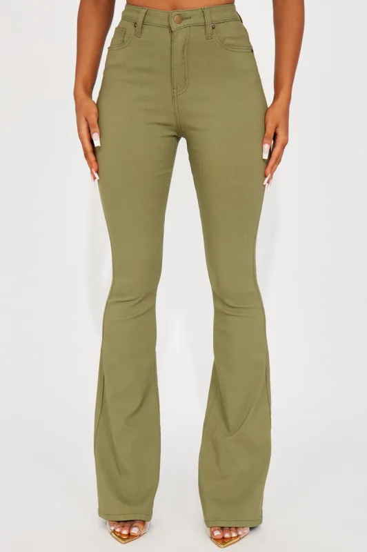 Mind Your Own Business Flare Pant - Olive sold by Fashion Nova