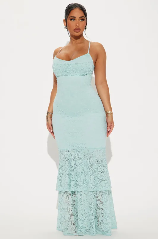 Elegant Lace Maxi Dress - Light Blue sold by Fashion Nova
