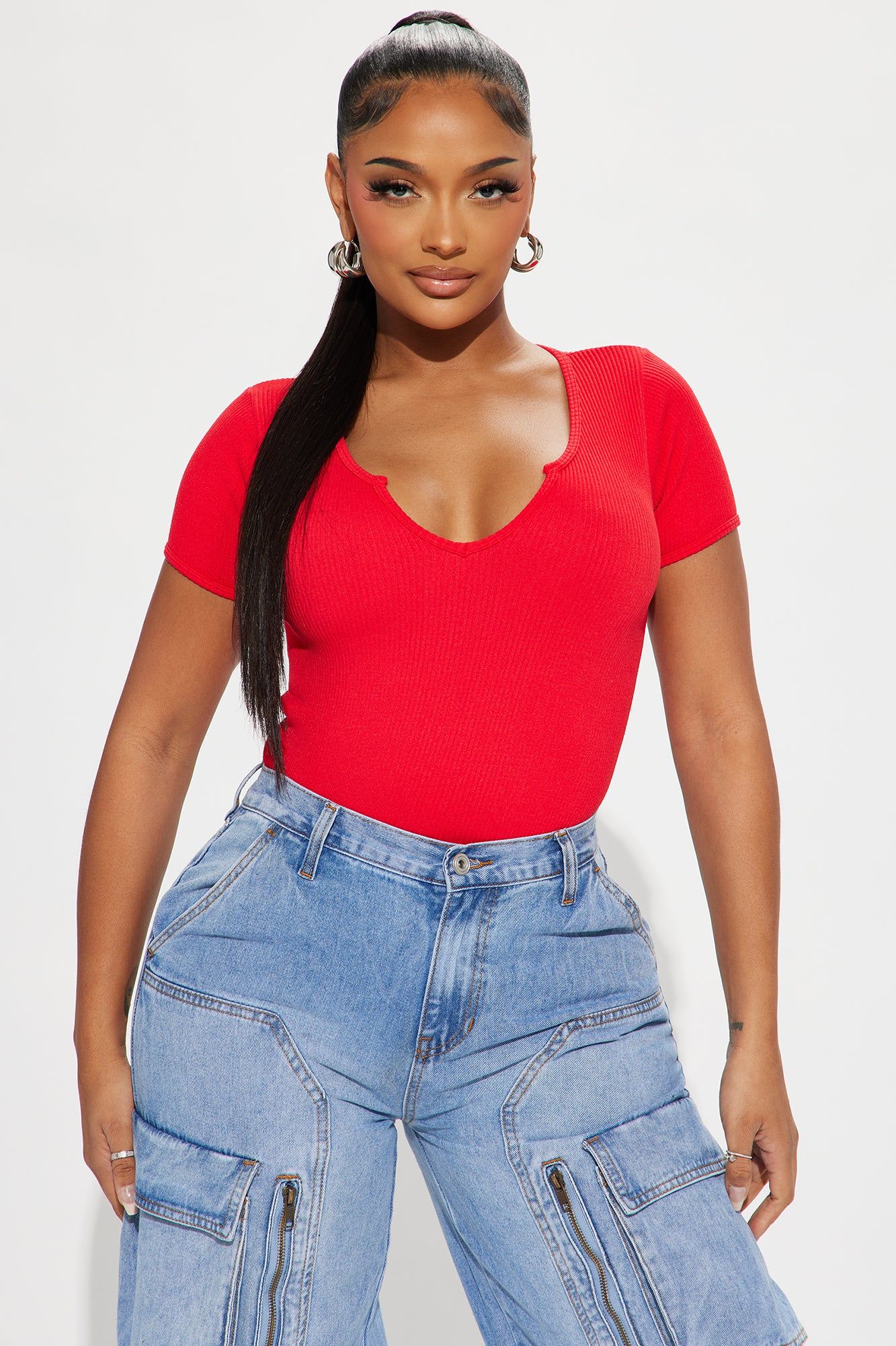 Sara Seamless Short Sleeve Top - Red sold by Fashion Nova