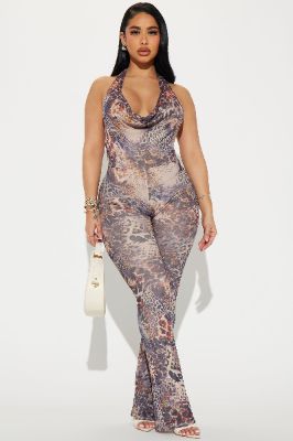 No Time To Call Mesh Jumpsuit - Brown/combo sold by Fashion Nova