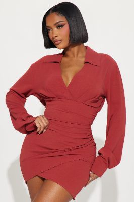 Marissa Collar Mini Dress - Rust sold by Fashion Nova